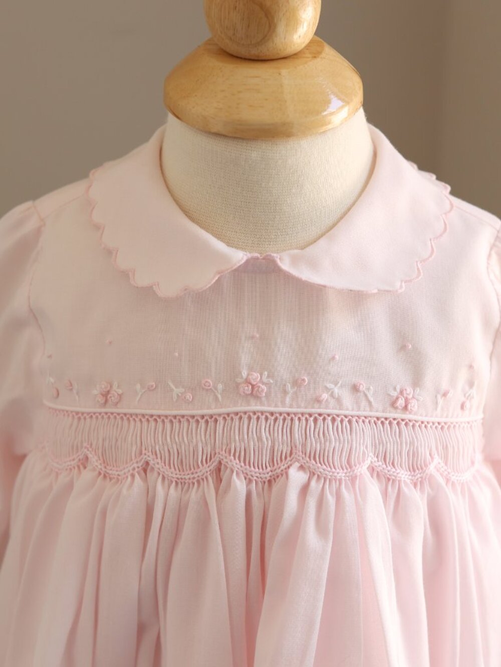 Pink Smocked Dress Long Sleeve Bullion Embroidery Sarah Louise Like New 6 Months - Picture 2 of 5